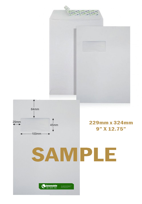 White Opaque Peel & Seal Envelope (9" x 12.75") A4 Size (250/Box)