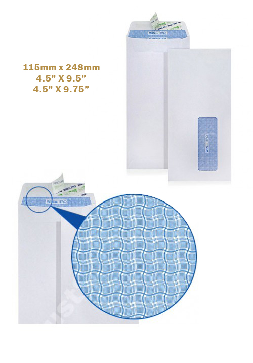 White Opaque Peel & Seal Window Pocket Envelope (4.5" X 9.5") (4.5" X 9.75")