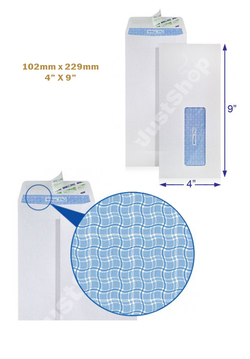 White Opaque Peel & Seal Window Pocket Envelope (4" X 9") (500/Box)